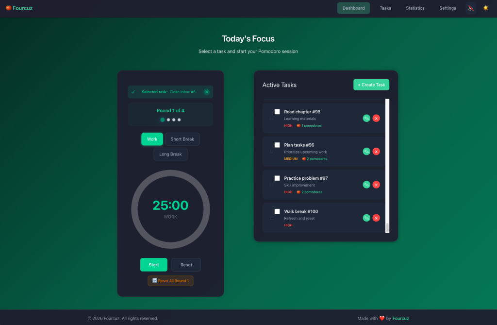 Fourcuz Pomodoro Task Manager Preview